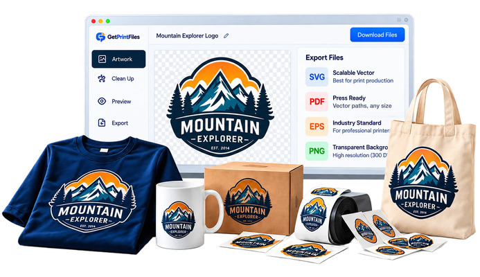 GetPrintFiles.com перетворює логотипи та зображення, створені ШІ, на готові до друку векторні файли за $4,99 без передплати